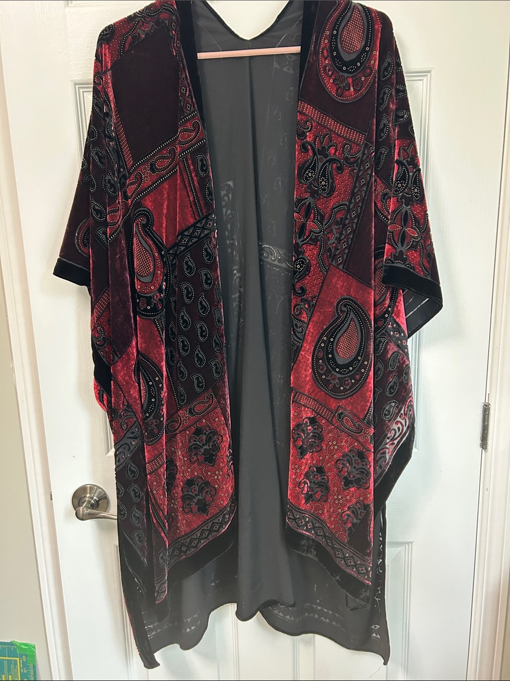 lovestitch Red and Black Paisley Velvet Kimono cardigan